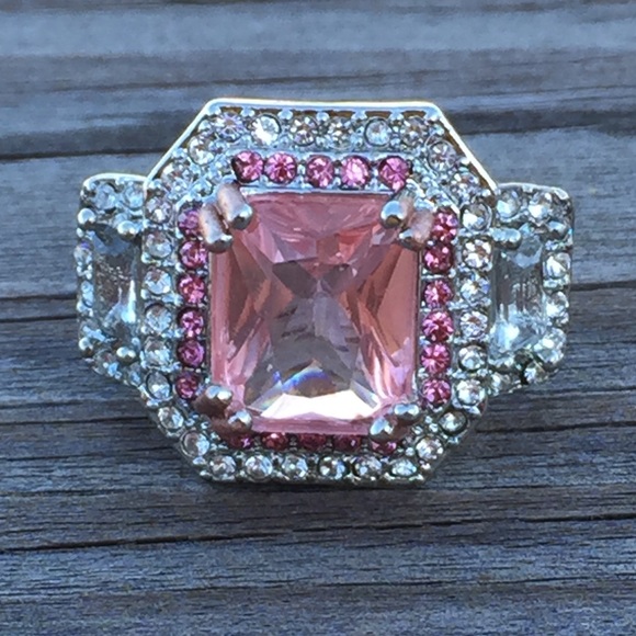 Pink and White Sapphire Large S925 Silver Ring - Picture 7 of 8